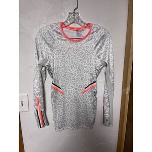 Lucky in Love Athletic Top Womens Size S Leopard Print Long Sleeve‎ Coral Trim